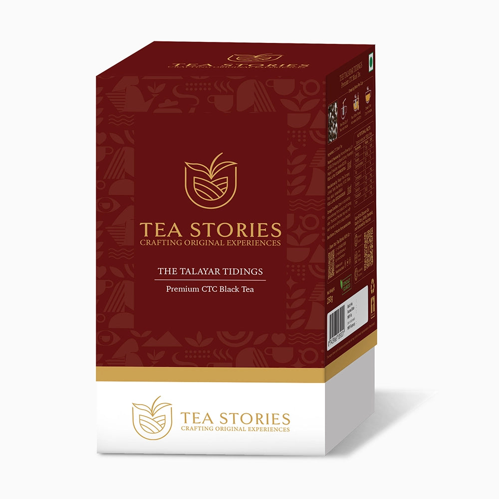 Front view of Talayar Tidings - premium orthodox tea presentation.